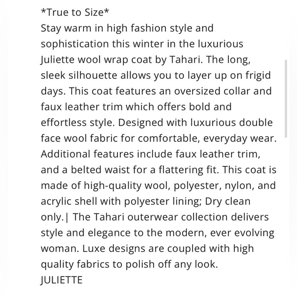 Tahari Juliette Wool Blend Brown Belted Coat with Faux Leather Trim Size Medium - Picture 4 of 15